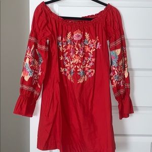 Beautiful red Free People OTS embroidered dress